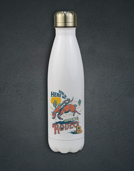 Here We Rodeo Water Bottle - White - Kevin McGuire